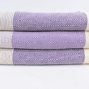 Throw Blanket, Turkish Blanket, Purple Diamond Blankets Bed Cover, Organic Cotton Towels, 79x90 Blanked , Sleeping Blanket, Iso-Nfs-Pk