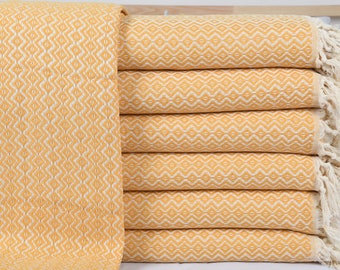 Wholesale Blankets, Turkish Blanket, Diamond Bedcover, 79x95 Inches Table Cover, Organic Mustard Bedspread, Gift Bedspread, King Size Throw,