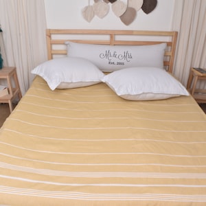 Wedding Gift Blankets, Personalized Throw, Mustard Bedcover, Striped Bedcover, 67x83 Inches Shower Curtain, Decorative Throw,