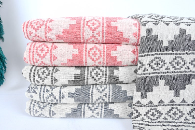 Turkish Blanket, Throw Blanket, Winter Blanket, Kilim Bedspread, 79x87 Inches Cotton Bedspread, Table Cover, Turkey Throw, image 2