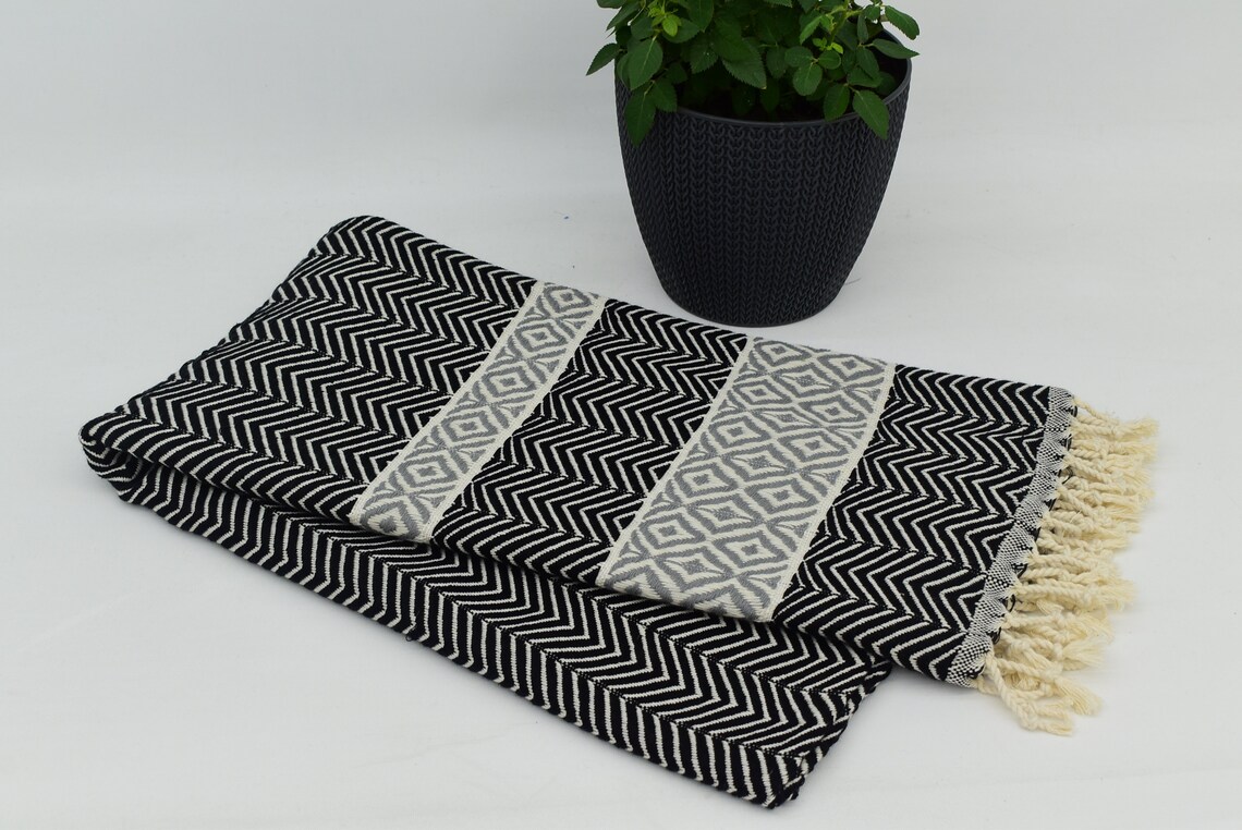 Black Towel 40x70 Cotton Towel Beach Towel Spike Design Etsy
