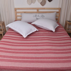 Turkish Blanket, Sofa Blanket, Red Blanket, Striped Bedspread, 71x95 Inches Sofa Cover, Decor Bedcover, Camping Bedspread,