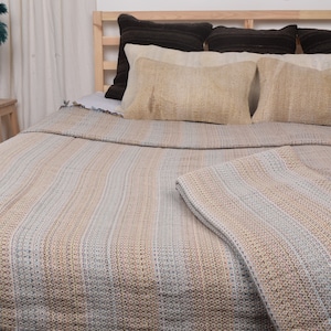 Turkish Blanket, Home Decor Gift Blanket, Light Beige Throw, Colorful Blanket, 87x89 Inches Couch Cover, Gift Throw, Couch Blanket,