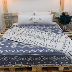 NAVY Wedding Gift Blanket, Throw Blanket, 140x180 cm-55x70 inches,Handmade Beach Blanket, Kilim Design Blanket, Picnic Blanket Bll-Trv-Pk