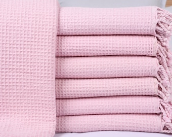 Sofa Blanket, Turkish Bedspread, Waffle Throw, 67x91 Inches Wedding Gift Blanket, Warm Throw, Turkish Bedspread, Pink Pilates Bedspread,