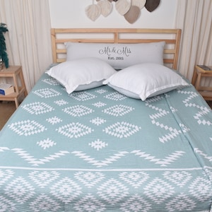 Personalized Gifts, Personalized Blanket, Petrol Green Blanket, Kilim Blanket, 56x83 Inches Bridesmaid Gift, Bedding Blanket,