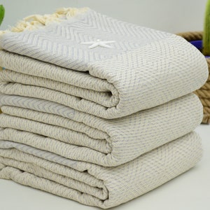 79x90 Light Gray Turkish Blanket, Turkish Throw,Absorbent Cotton Towel,High Quality Handmade Turkish Blankets Peshtemal Bct-Drm-Pk