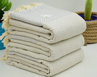 79x90 Light Gray Turkish Blanket, Turkish Throw,Absorbent Cotton Towel,High Quality Handmade Turkish Blankets Peshtemal Bct-Drm-Pk