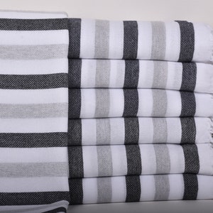 Personalized Towel, Personalized Gift for him, Black-Gray Towel, Striped Towel, 40x67 Inches Organic Beach Towel, Organic Towel,
