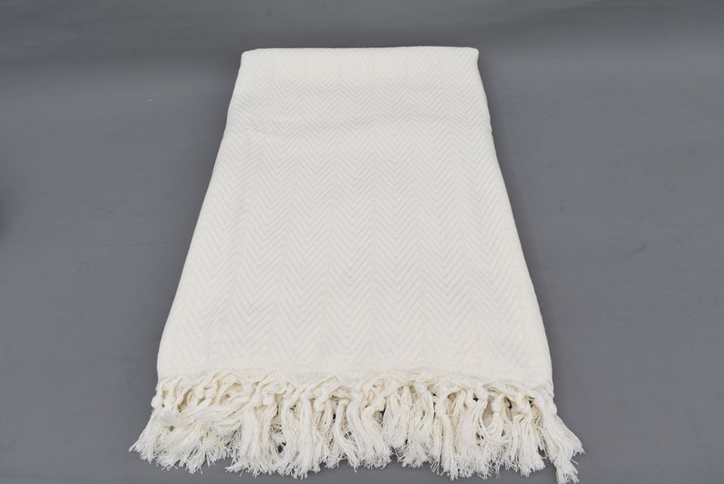 Turkish Blanket ,79x87 inch,Zigzag Towel, Off White Design Turkish Bed Blanket, Blanket, Wedding Blanket, Picnic Blanket,Bedcover Iso-Dml-Pk image 8