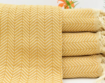 Turkish Blanket, Turkish Beach Blanket, Herringbone Blanket, Mustard Blanket,Organic Blanket,Ultra Soft Blanket 79x90 Blanket Bct-Arrw-Pk