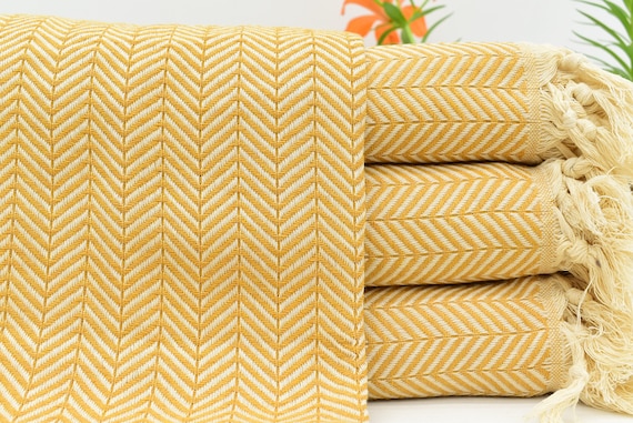 Turkish Blanket, Turkish Beach Blanket, Herringbone Blanket, Mustard Blanket,Organic Blanket,Ultra Soft Blanket 79x90 Blanket Bct-Arrw-Pk