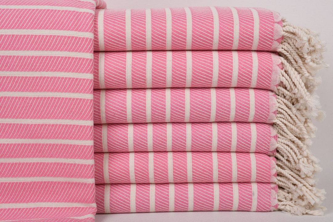 Embroidered Beach Towel, Custom Beach Towel, Pink Towel, Striped Bamboo Towel, 40x75 Inches