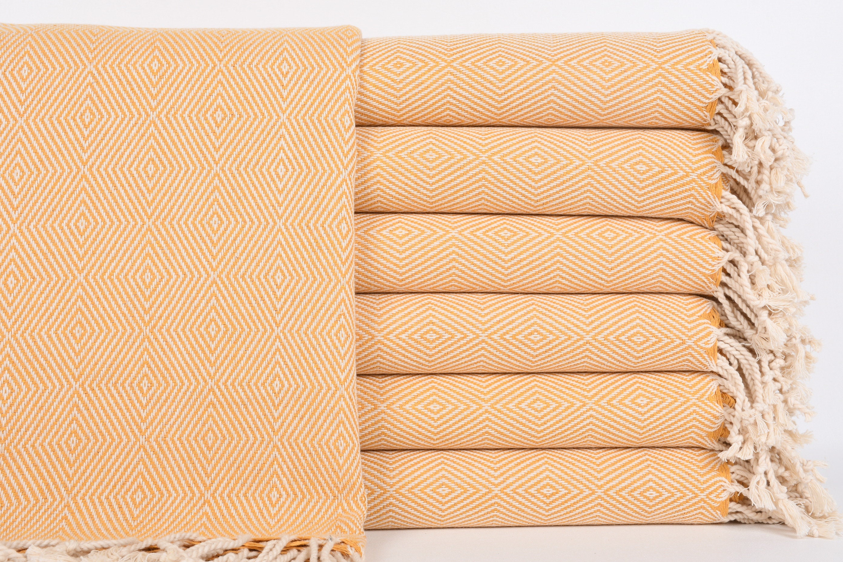 Organic Beach Towel, Wholesale Towels, Diamond 40x74 Inches Baby Blanket, Hammam Camping Gym Mustard