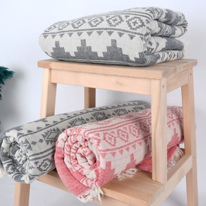 Turkish Blanket, Throw Blanket, Winter Blanket, Kilim Bedspread, 79x87 Inches Cotton Bedspread, Table Cover, Turkey Throw, image 7