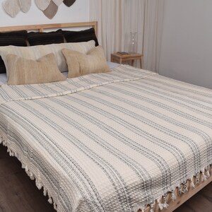 Picnic Blanket, Turkish Bedspread, Cream Blanket, Striped Throw, 71x95 Inches Wedding Gift Blanket, Pilates Blanket, Turkey Bedcover, image 8