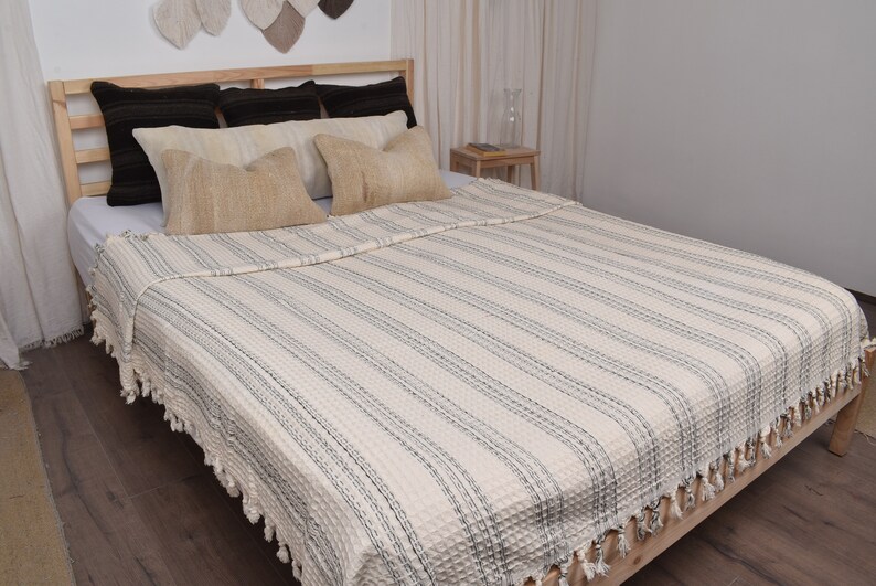 Picnic Blanket, Turkish Bedspread, Cream Blanket, Striped Throw, 71x95 Inches Wedding Gift Blanket, Pilates Blanket, Turkey Bedcover, image 8