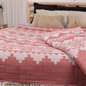 Large Towel, Turkish Blanket, Red Throw, Kilim Blanket, 79x91 Inches Sofa Cover, Couch Blanket, Decor Bedcover, Oversize Throw,
