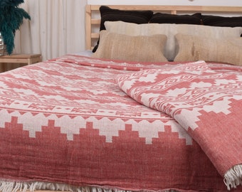 Large Towel, Turkish Blanket, Red Throw, Kilim Blanket, 79x91 Inches Sofa Cover, Couch Blanket, Decor Bedcover, Oversize Throw,