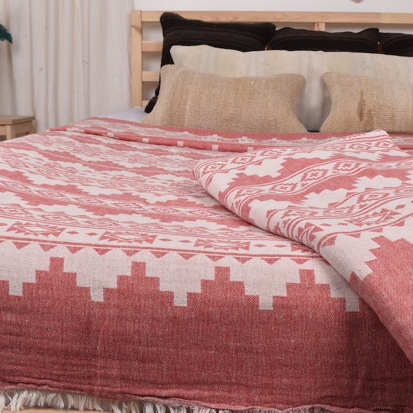Large Towel, Turkish Blanket, Red Throw, Kilim Blanket, 79x91 Inches Sofa Cover, Couch Blanket, Decor Bedcover, Oversize Throw,