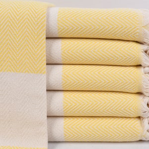 Cotton Towel, Beach Towel, Turkish Towel, Wedding Gift Towel, Bath Towel, Yellow Towel, Herringbone Design Towel, 40"x66" Towel, Yrm-Blksrt