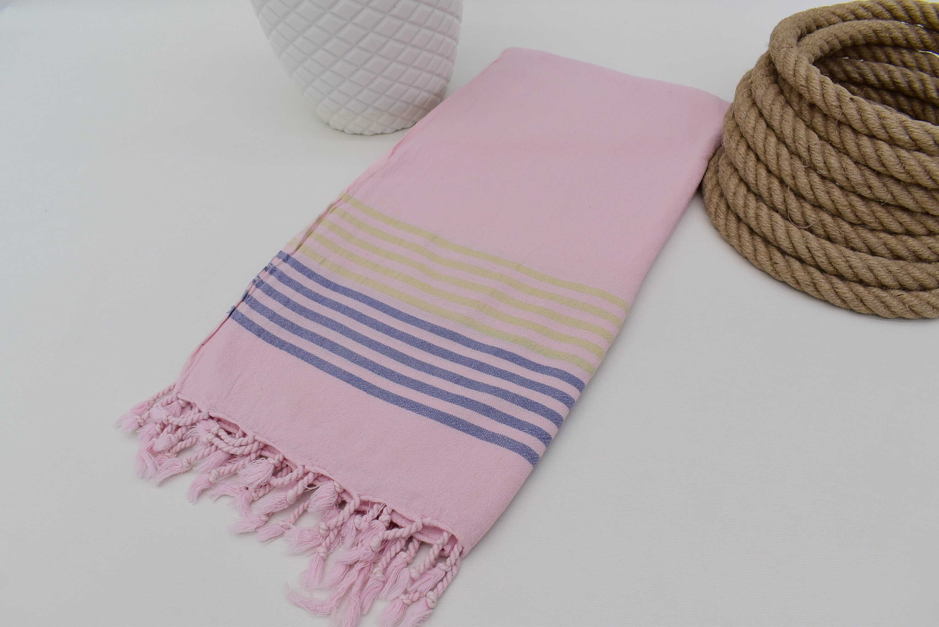 Green and Blue Striped Pink Towel Turkish Bath Towel Etsy