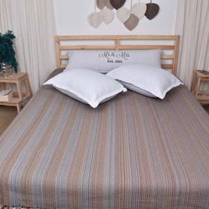 Picnic Blanket, Turkish Throw Blanket, Brown Blanket, Striped Bedspread, 87x91 Inches Couch Cover, Oversize Bedcover, Organic Bedspread,