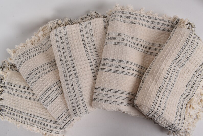 Picnic Blanket, Turkish Bedspread, Cream Blanket, Striped Throw, 71x95 Inches Wedding Gift Blanket, Pilates Blanket, Turkey Bedcover, image 4