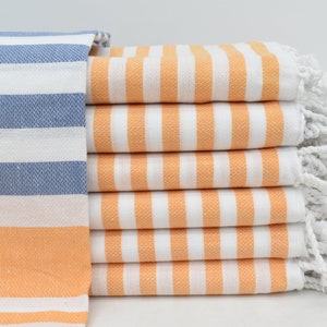 Navy Striped Turkish Beach Towel: Organic Cotton Peshtemal (40x70)