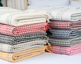 Winter Blanket, Turkish Blanket, Throw Blanket, Striped Throw, 71x95 Inches Cotton Bedspread, Sofa Cover, Oversize Throw,
