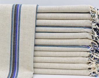 Turkish Towel, Turkey Towel, Organic Cotton Towel, 40"x80", Beige and Sax Blue Turkish Towel, Towel,Tablecloth,Bath Towel,Towel Tkr-Lena