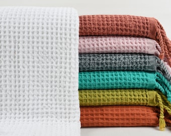 Personalizable Towel, Turkish Towel, Bath Towel, Waffle Peshtemal, 36x67 Inches Cotton Towel, Embroidered Towel, Spa Towel,