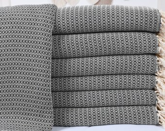 Turkish Throw Blanket, Turkish Blanket, Diamond Black Blanket, 79x95 Inches Bed Cover, King Size Bedcover, Bulk Order Bedcover,