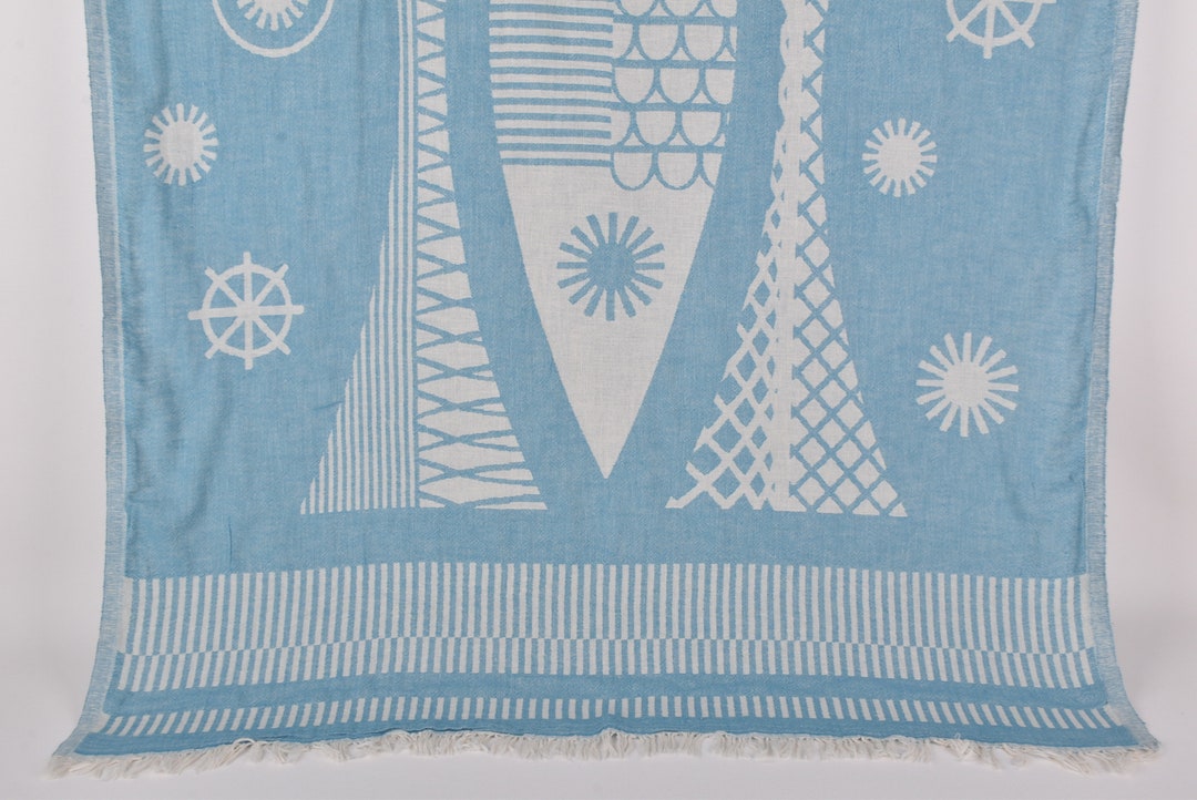 Embroidered Beach Towel, Custom Beach Towel, Turquoise Towel, Fish Towel, Patterned Towel, 38x69