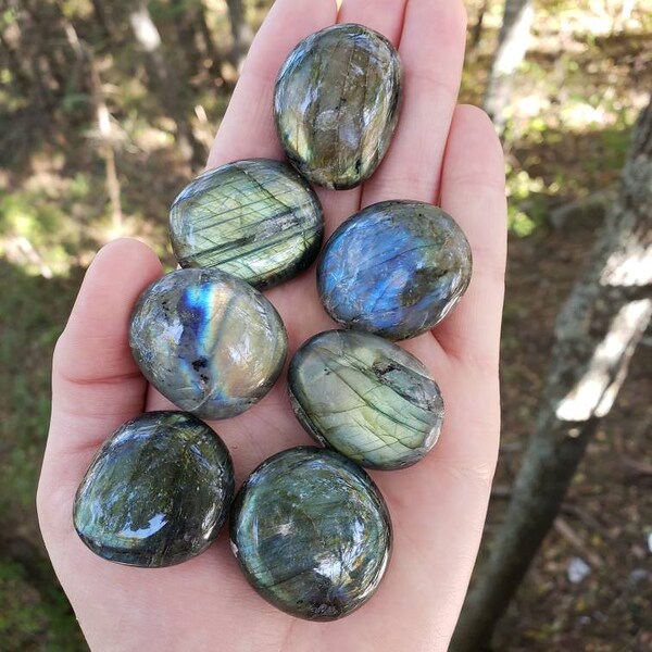 Labradorite palm stone. Polished labradorite pebble. Magic stone. Reiki healing