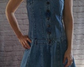 Vintage 90 39 s 1990 39 s Dmbm Jean Dress, Fitted Denim Dress, Cowgirl Dress, Western, Sleeveless, Retro, Size Large, Made in USA , Dropped waist