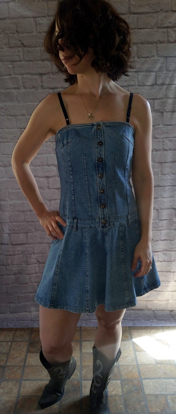 Vintage 90's 1990's Dmbm Jean Dress, Fitted Denim… - image 1