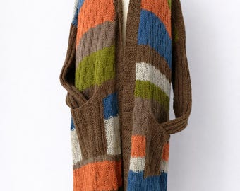 Hand-Knitted Alpaca Wool Cardigan | Oversized Patchwork Boho Duster