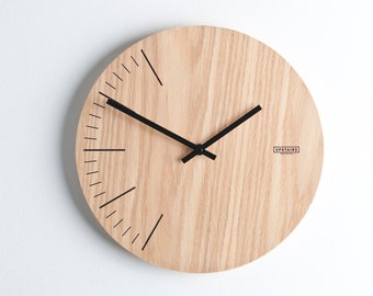 Reloj de pared de madera - diseño minimalista moderno - decoración del hogar - madera natural - reloj de pared grande - hecho a mano - movimiento silencioso