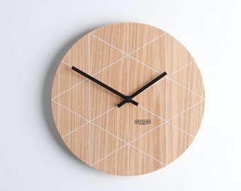 Drewniany zegar ścienny - nowoczesny minimalistyczny design - wystrój domu - naturalne drewno - duży zegar ścienny - ręcznie robiony - cichy mechanizm