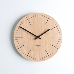 Wooden wall clock - modern minimal design - home decor - natural wood- large wall clock - handmade - silent movement