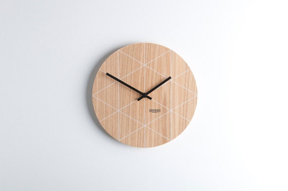Wooden wall clock - modern minimal design - home decor - natural wood- large wall clock - handmade - silent movement
