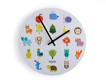 Wooden Kids clock - silent movement - modern minimal design - home decor - children - large wall clock - eco materials