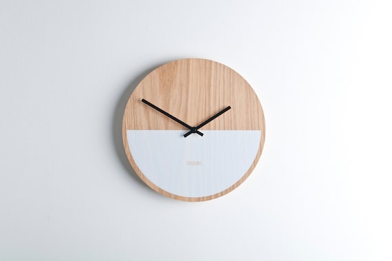 Wooden wall clock - modern minimal design - home decor - natural wood- large wall clock - handmade - silent movement