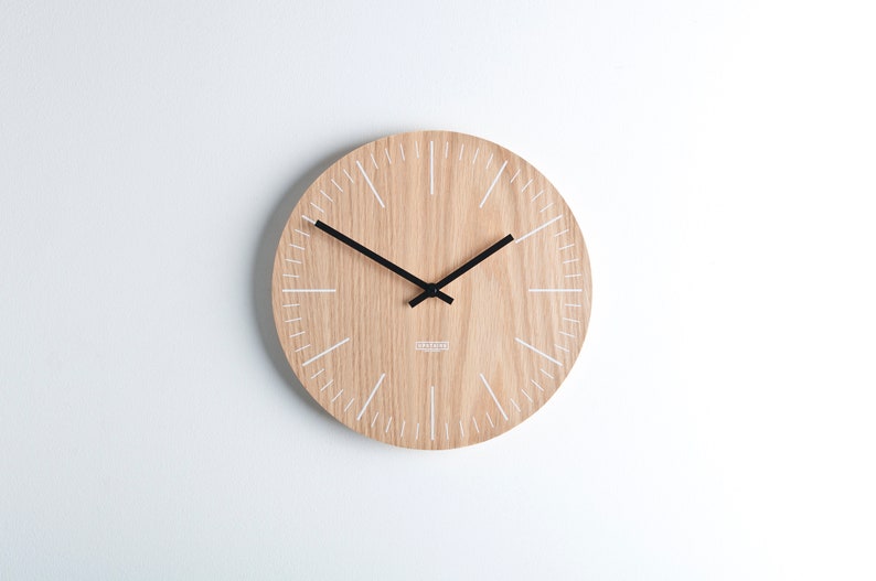 Wooden wall clock modern minimal design home decor natural wood large wall clock handmade silent movement image 1