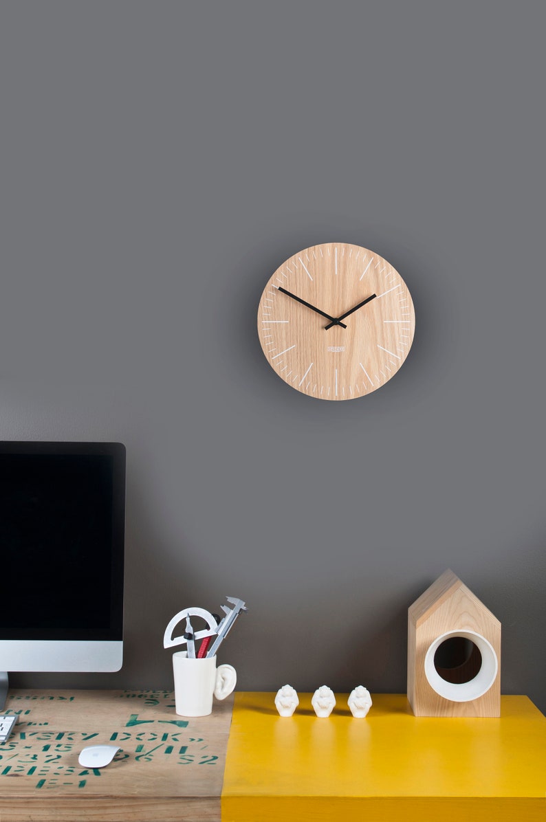 Wooden wall clock modern minimal design home decor natural wood large wall clock handmade silent movement image 3