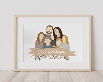 Custom Cartoon Family Portrait | Personalized Illustration (Digital Drawing)