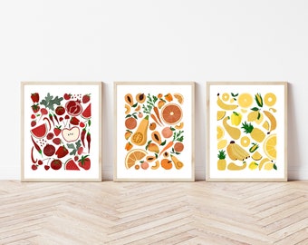 Kitchen Wall Decor | Colorful Fruit and Vegetables Decor | Digital Download