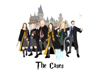 Personalized Family Portrait Illustration | Wizard School Portrait | Magic Portrait Gift | Personalized Christmas Gift
