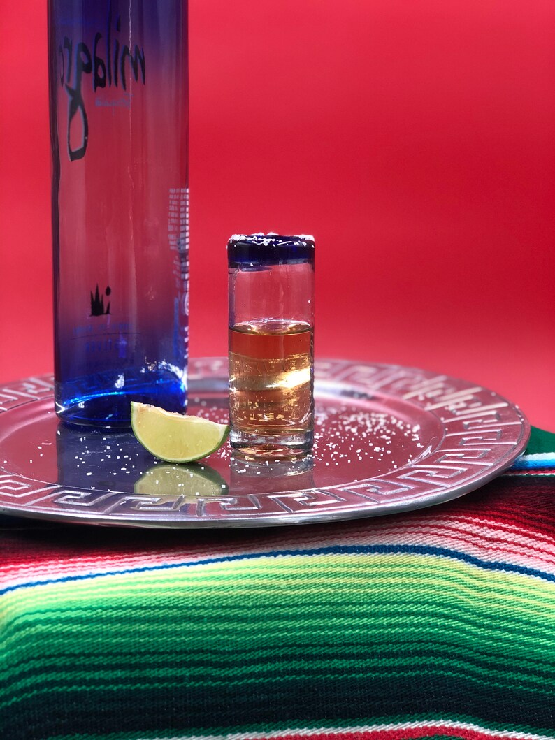 Artisan Mexican Blown Glass Tequila Shot Glasses Cobalt Blue Etsy